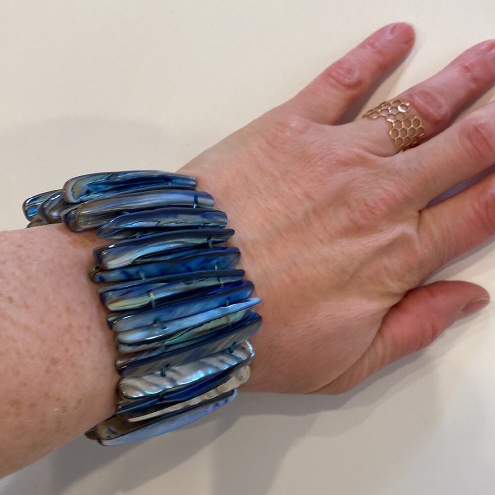 Abalone Shell Bracelet Stretchy One Size Multicol… - image 3